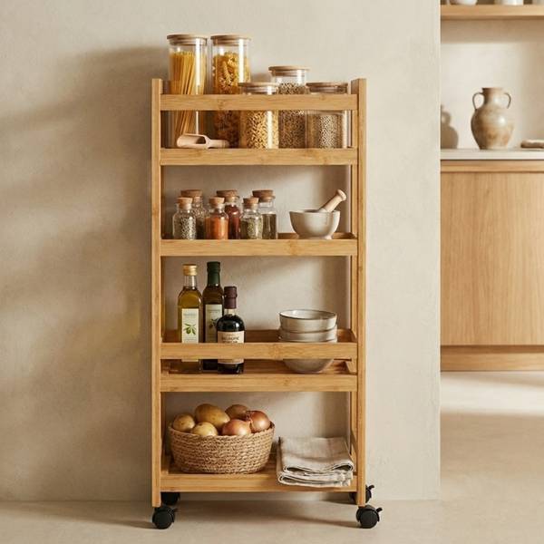Badezimmerregal KLUK Beige - Bambus - 15 x 76 x 38 cm
