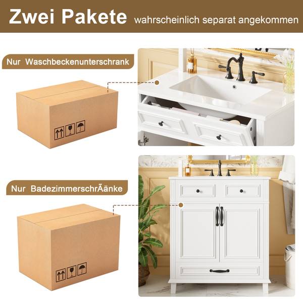Waschtisch Aphrodite Ⅳ Weiß - Holzwerkstoff - Porzellan - 47 x 86 x 77 cm