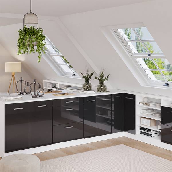 Küchenschrank Dachschrägen R-Line 61770 Hochglanz Anthrazit - Weiß - Breite: 60 cm - Grau