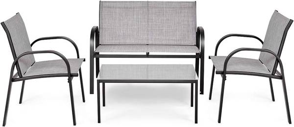 4 TLG. Terrassenmöbel Grau - Metall - 45 x 37 x 80 cm