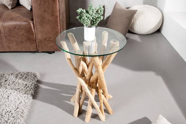 Beistelltisch DRIFTWOOD Braun - Teakholz - Sicherheitsglas - 40 x 50 x 40 cm