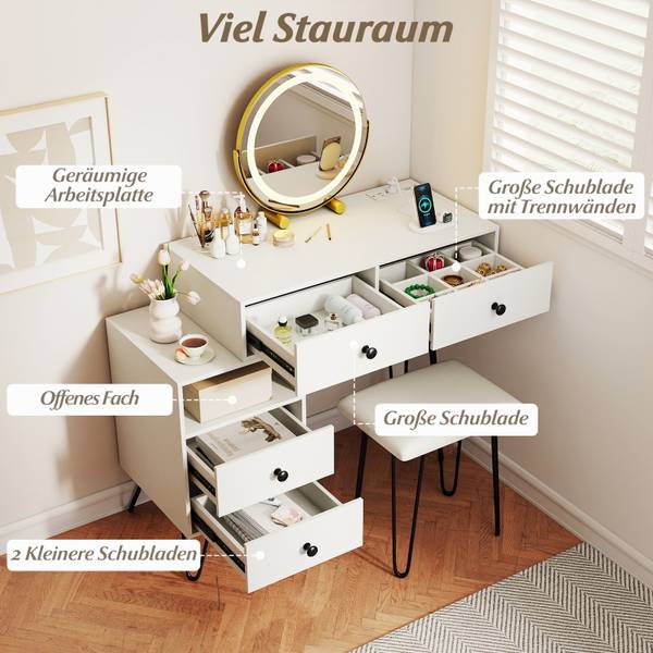 Schminktisch TG33422PQ Weiß - Holzwerkstoff - 40 x 120 x 98 cm