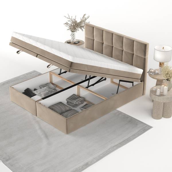 Boxspringbett ELANO mit Stauraum Paros Taupe - Liegefläche Breite: 140 cm