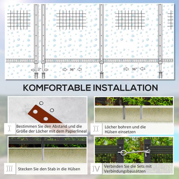 Gartenzaun 844-831V00BK Schwarz - Textil - 3 x 126 x 365 cm