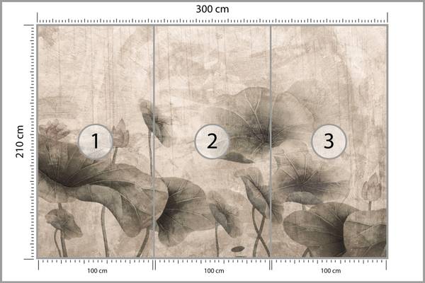 Fototapete SEEROSE Blätter Beton Retro Beige - Fleece - 300 x 210 x 210 cm