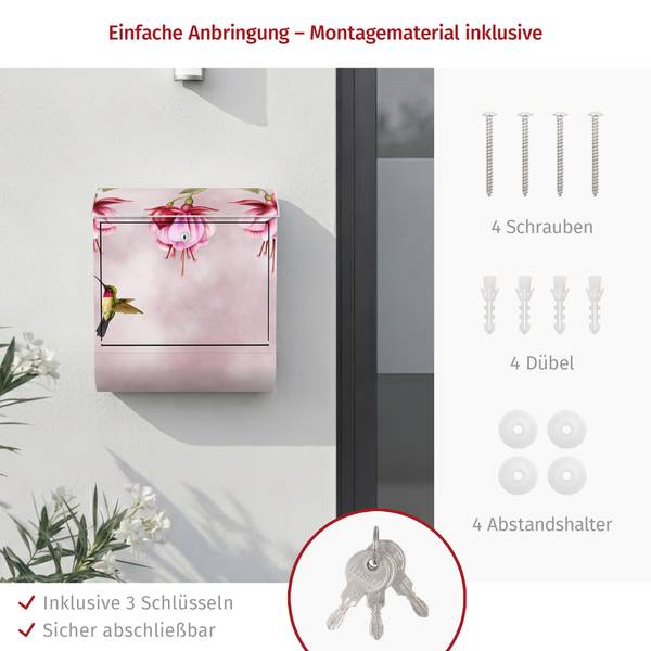 Briefkasten Kolibri Pink - Stahl - 39 x 46 x 13 cm