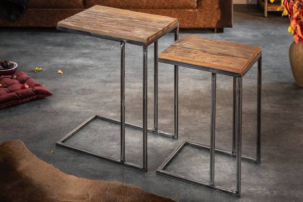 Beistelltische BARRACUDA 2er Set Schwarz - Braun - Metall - Massivholz - 45 x 60 x 32 cm