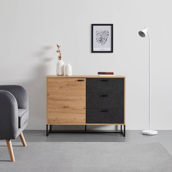 Sideboard FOSCA Schwarz - Braun - Metall - 100 x 76 x 40 cm