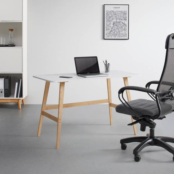 Schreibtisch PHIL Beige - Weiß - Holzwerkstoff - Naturfaser - 120 x 75 x 60 cm