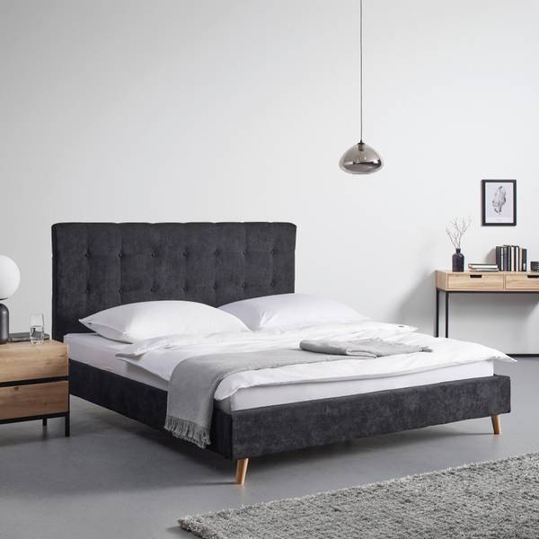 Polsterbett RONJA Schwarz - Metall - Textil - Holz teilmassiv - 187 x 1 x 180 cm