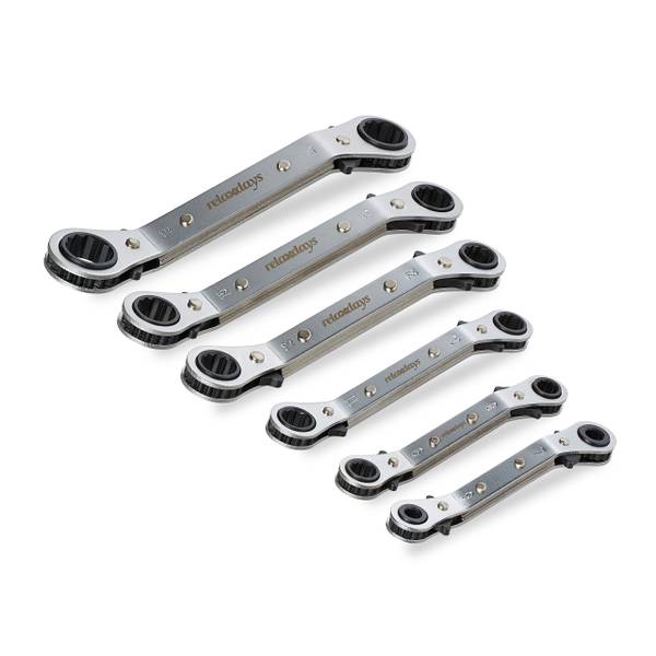 Ringratelsleutelset 6 delig zwart - zilver - staal - 23 x 4 x 23 cm