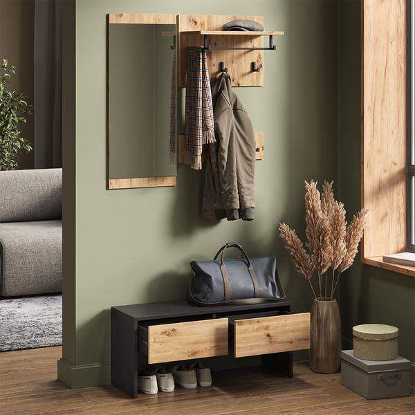 Garderobe Selena 57314 Anthrazit - Asteiche Dekor
