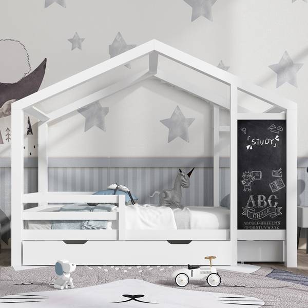 Kinderbett K-890 Weiß - Massivholz - 96 x 117 x 208 cm