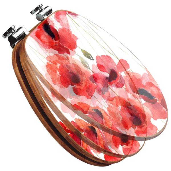 WC-Sitz mit Absenkautomatik Mohn Aquarel Rot - Bambus - Holzwerkstoff - 38 x 5 x 49 cm