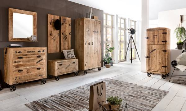 RUSTIC Garderobenpaneel Braun - Mango - 35 x 110 x 8 cm
