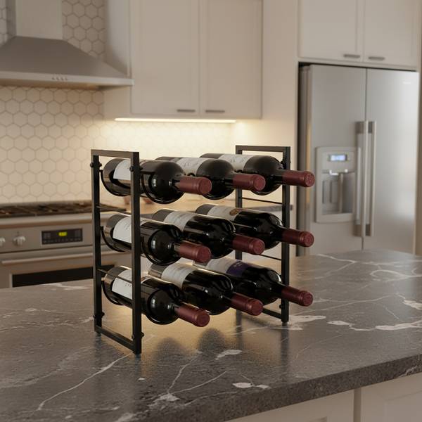 Weinregal für 9 Flaschen Schwarz - Eisen - Stahl - 35 x 36 x 17 cm