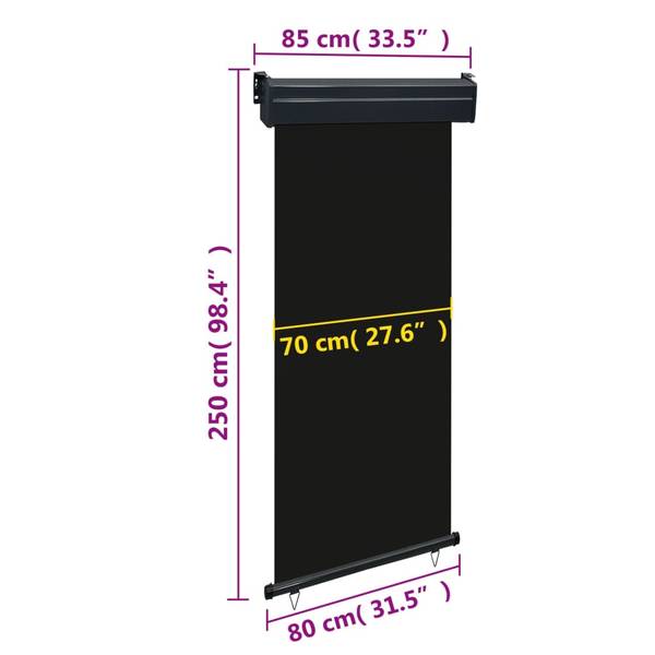 Balkon-Seitenmarkise 3012299-1 Schwarz - 85 x 70 cm