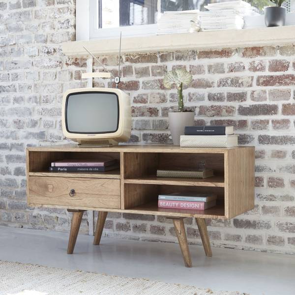 TV-Möbel OSCAR Beige - Massivholz - 110 x 55 x 110 cm