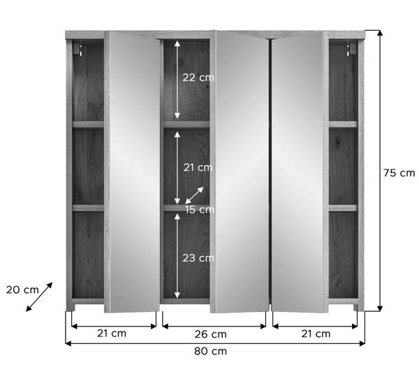 Badezimmer Spiegelschrank Oderzo Braun - Holzwerkstoff - Metall - 80 x 75 x 20 cm