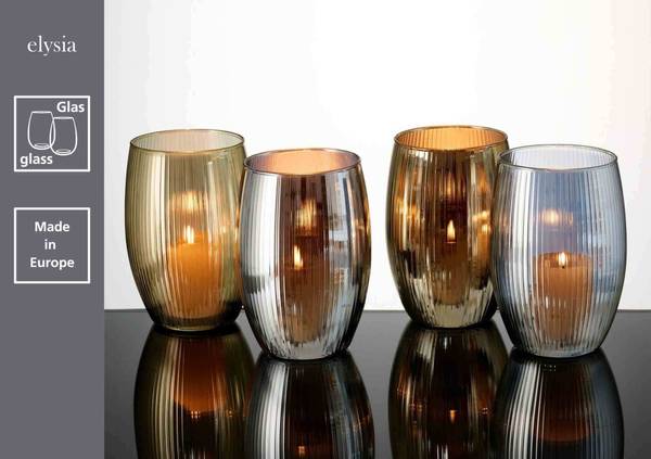 Windlichter Elysia 4er Set Silber - Glas - 14 x 20 x 14 cm