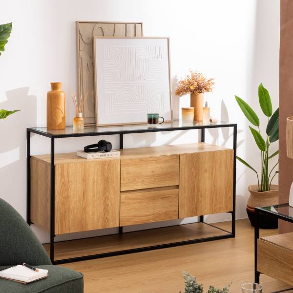 Sideboard mit 2 Türen ALDEA Beige - Kunststoff - 40 x 80 x 140 cm