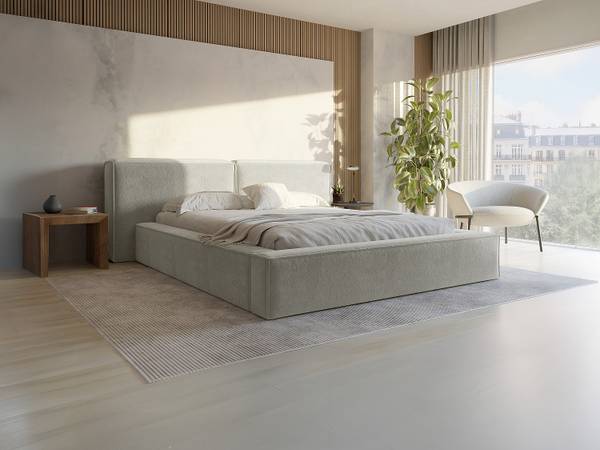 Bett mit Bettkasten TIMANO Beige - Textil - 206 x 90 x 249 cm