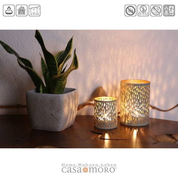 Windlicht Lia 2er-Set Gold - Weiß - Metall - 10 x 15 x 10 cm