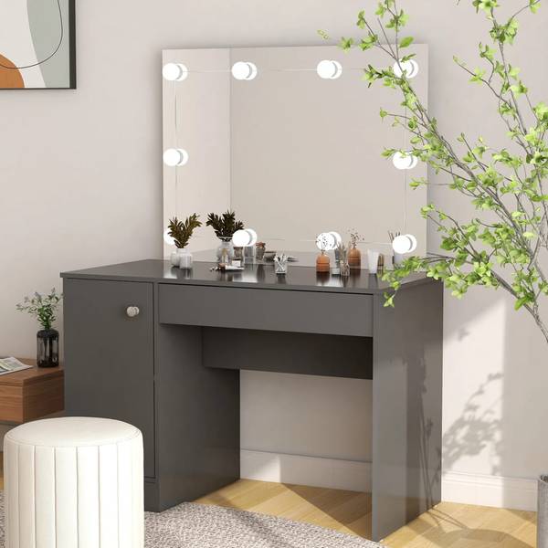 LED-Schminktisch XT2166 Grau - Holzwerkstoff - 55 x 145 x 110 cm