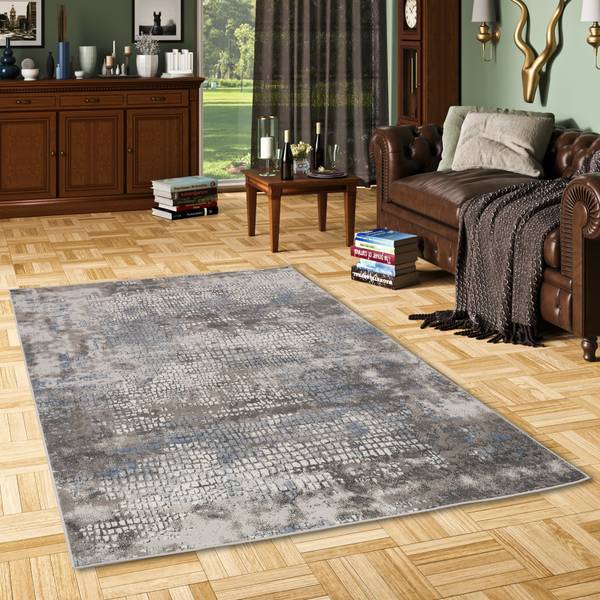 Designer Teppich Tawira Vintage Blau - Silber - Textil - 140 x 1 x 200 cm