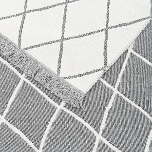 Teppich Beidseitig Ethno Kelim Rauten Grau - Weiß - Textil - 140 x 1 x 200 cm