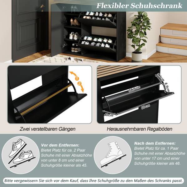 Schuhschrank Philotes Ⅰ Schwarz - Braun - Holzwerkstoff - 100 x 105 x 35 cm
