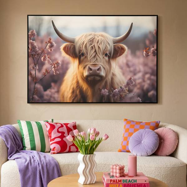 Bilder mit Rahmen Hochlandrind 120 x 80 cm - Durchmesser: 128 cm