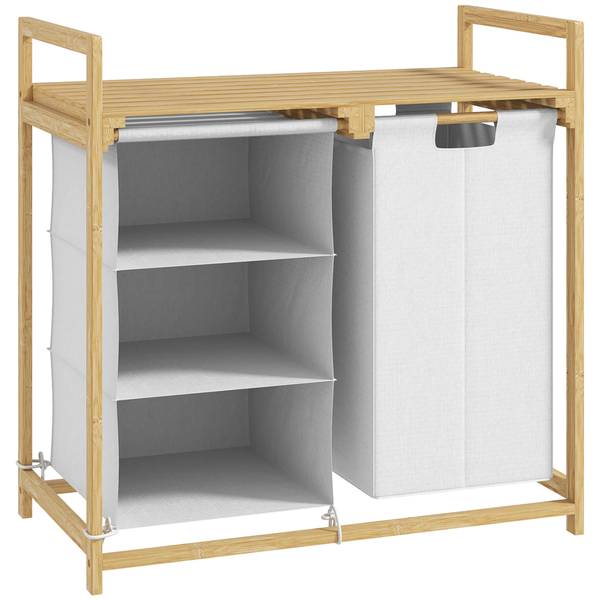 Wäschesammler CB60 Weiß - Bambus - 36 x 70 x 70 cm