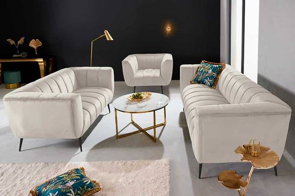 Sofa NOBLESSE Beige - Schwarz - Polyester - Samt - 165 x 80 x 90 cm