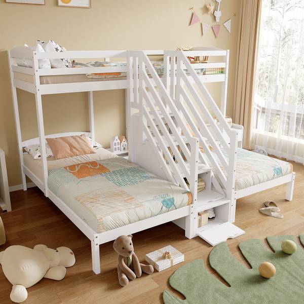 Etagenbett Terra Ⅰ Weiß - Holzwerkstoff - Massivholz - 240 x 163 x 240 cm