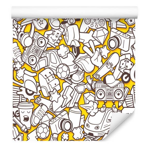 TAPETE Graffiti PopArt Musik Sport Stadt Schwarz - Weiß - Papier - 53 x 1000 x 1000 cm