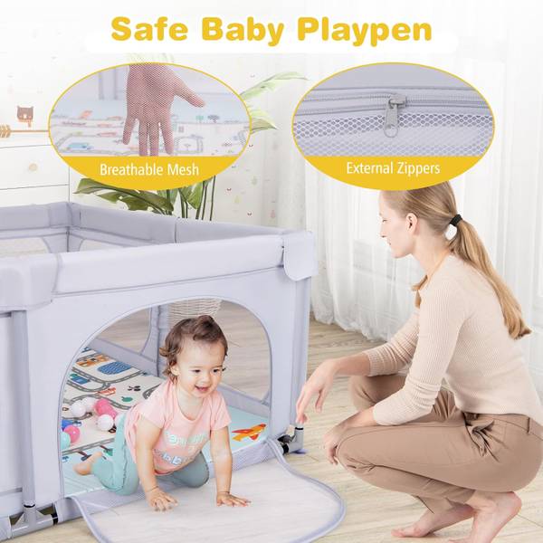 Baby-Laufstall GK32219 (2-teilig) Hellgrau