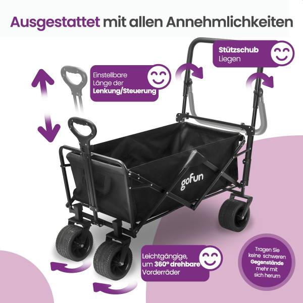 Bollerwagen Trail Schwarz - Metall - Textil - 44 x 57 x 97 cm