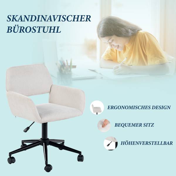 Bürostuhl Ross Kd Chenille BG BK Weiß - Chenille - 56 x 85 x 43 cm