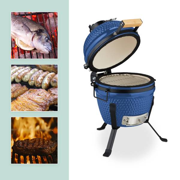 Kamado Grill aus Keramik Schwarz - Blau