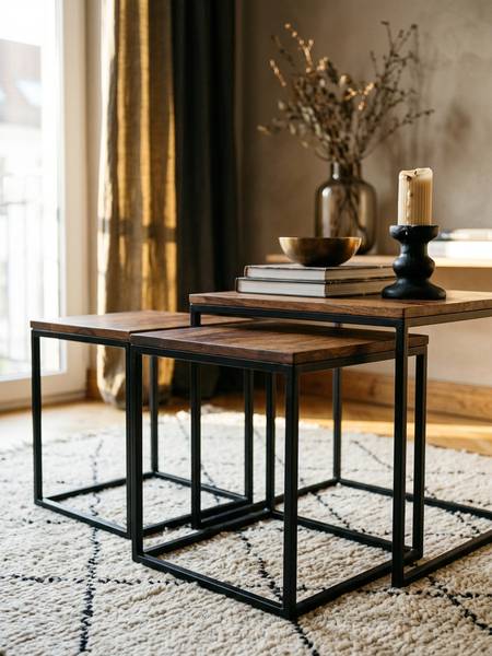 Satztisch ARQUATA 3er-Set Braun - Sheesham - 40 x 42 x 40 cm