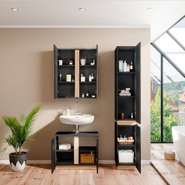 Badmöbel-Set Gloria 40894 3er Set Braun - Grau - Holzwerkstoff - 70 x 55 x 34 cm