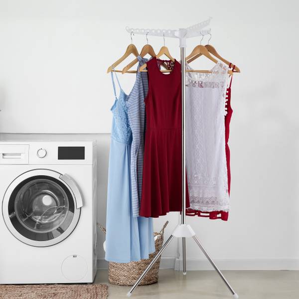 Étendoir à linge pour cintres Argenté - Blanc - Métal - Matière plastique - 62 x 150 x 52 cm