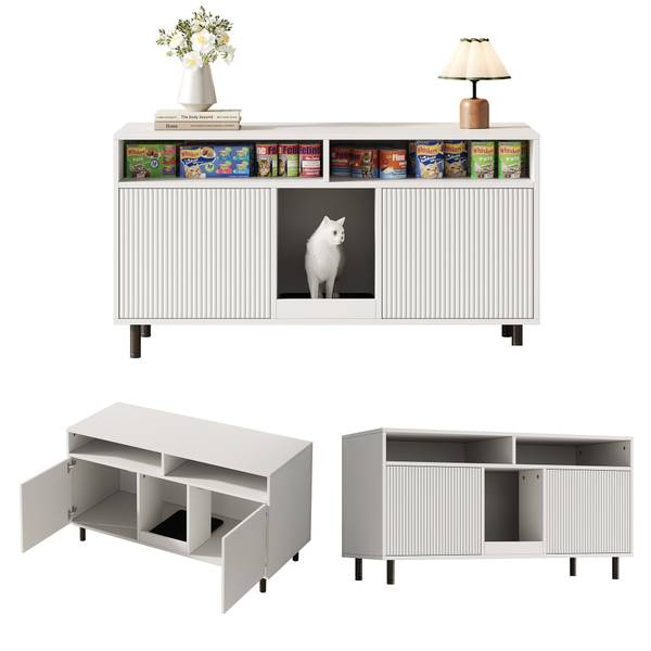 Katzentoiletten-Schrank CP09 Weiß - Holzwerkstoff - 66 x 66 x 120 cm