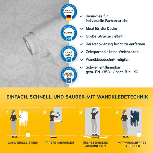 Meistervlies Vliestapete Barock-Optik Weiß - Fleece - 2500 x 106 x 1 cm