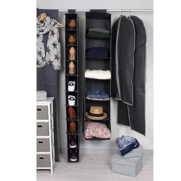 Schuhregal aus Vliesstoff mit 10 Fächern Grau - Textil - 15 x 170 x 35 cm