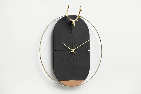 Horloge murale design Bois Cercle 2 Noir - Bois manufacturé - Métal - 46 x 51 x 2 cm