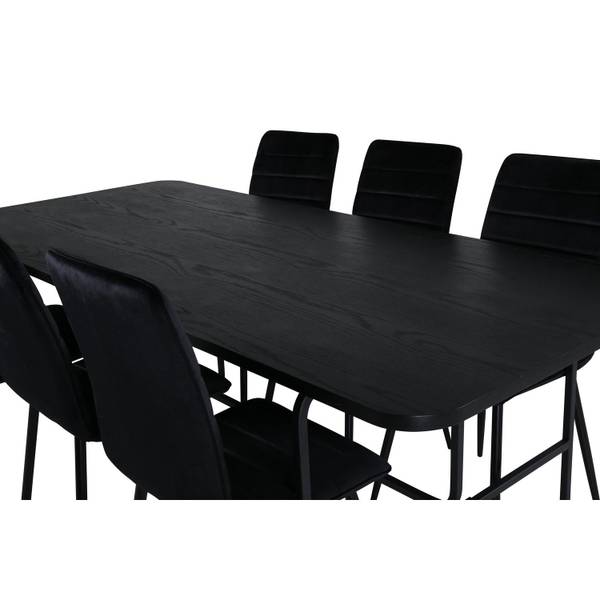 Essgruppe Uno + Windu (7-teilig) Schwarz - Samt - 200 x 74 x 90 cm