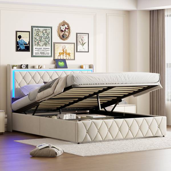 Polsterbett Boxspringbett MOKP Beige - Metall - Massivholz - 165 x 108 x 209 cm
