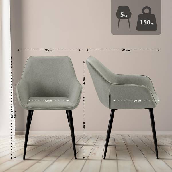 Armlehnenstuhl Luena 2er Set Hellgrau - 2er Set - Textil